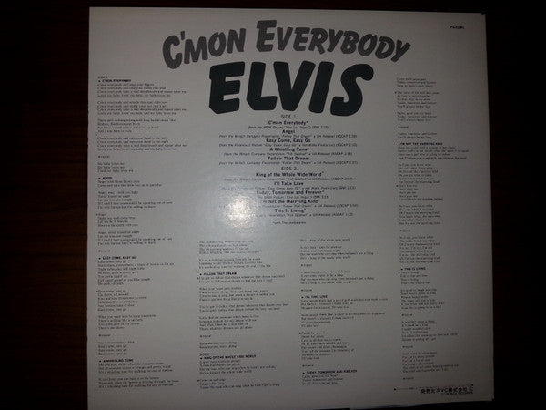 Elvis Presley - C'mon Everybody (Vinyl, LP, Album, Compilation, Reissue) Very Good (VG) / Very Good (VG)