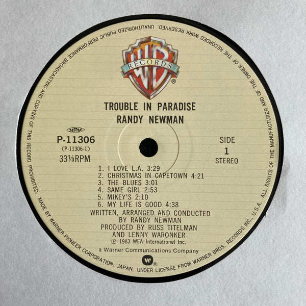 Randy Newman - Trouble In Paradise (Vinyl, LP, Album, Stereo) Very Good Plus (VG+) / Very Good Plus (VG+)