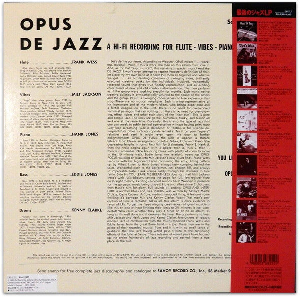 Milt Jackson - Opus De Jazz (Vinyl, LP, Album, Reissue)