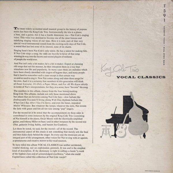 The Nat King Cole Trio - Vocal Classics (Vinyl, LP, Album, Compilation, Mono) Good Plus (G+) / Good Plus (G+)