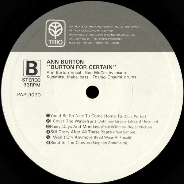 Ann Burton - Burton For Certain (Vinyl, LP, Album)