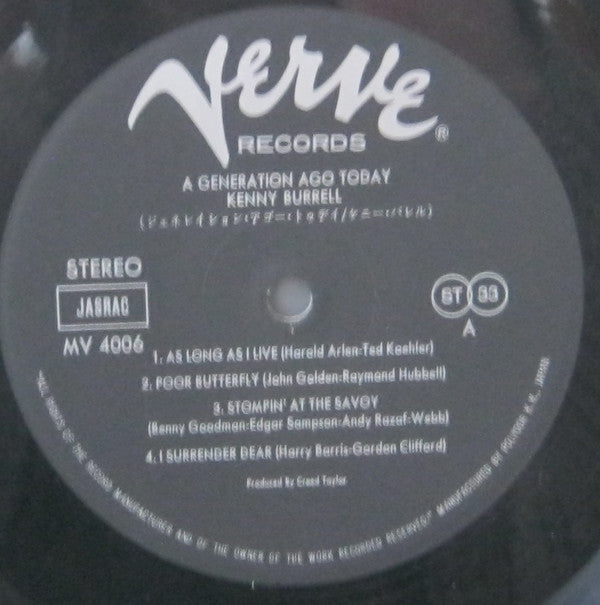 Kenny Burrell - A Generation Ago Today (Vinyl, LP, Album, Reissue, Stereo) Very Good Plus (VG+) / Very Good Plus (VG+)