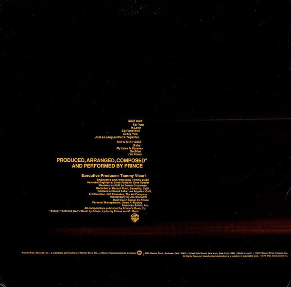 Prince - For You (Vinyl, LP, Album, Promo, Reissue) Very Good Plus (VG+) / Very Good Plus (VG+)