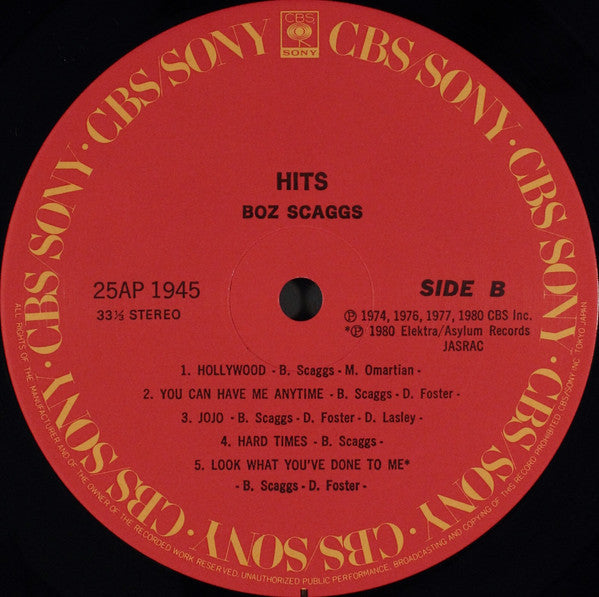Boz Scaggs - Hits! (Vinyl, LP, Compilation) Very Good Plus (VG+) / Very Good Plus (VG+)