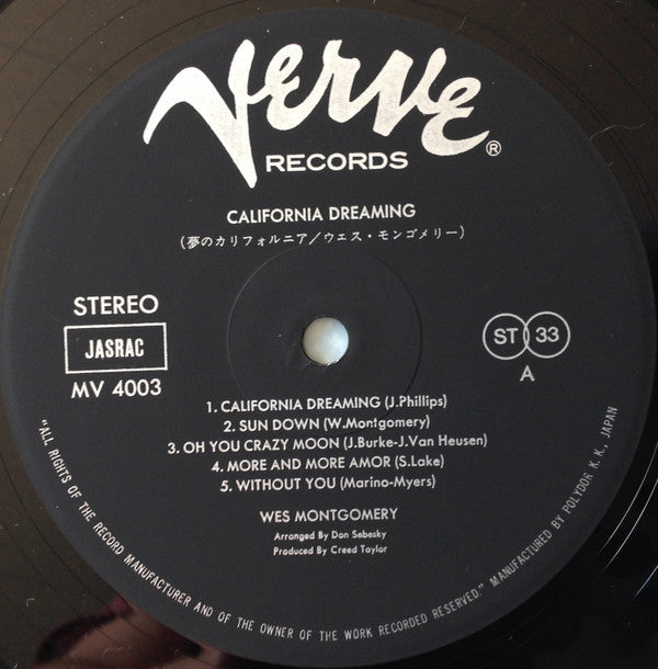 Wes Montgomery - California Dreaming (Vinyl, LP, Album, Reissue, Stereo) Very Good Plus (VG+) / Very Good Plus (VG+)