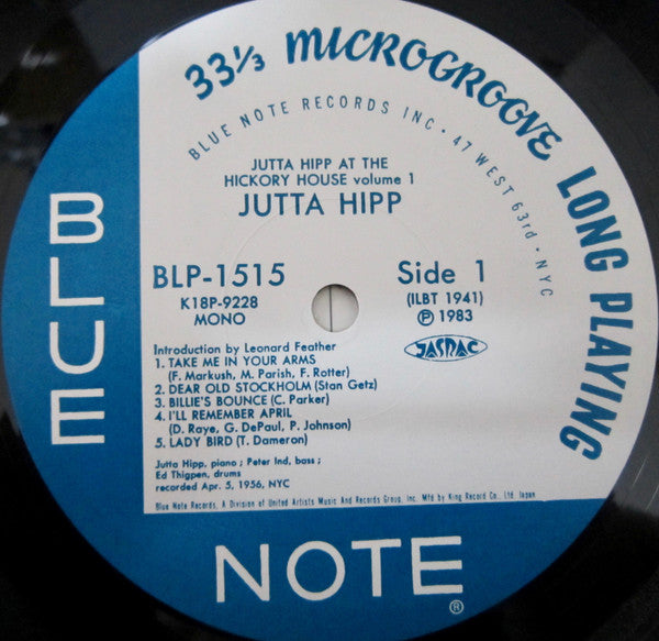 Jutta Hipp - At The Hickory House Volume 1 (Vinyl, LP, Album, Limited Edition, Reissue, Mono) Very Good (VG) / Very Good (VG)