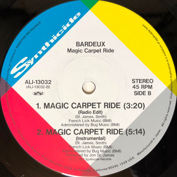 Bardeux - Magic Carpet Ride (Vinyl, 12", 45 RPM, Single) Very Good Plus (VG+) / Very Good Plus (VG+)