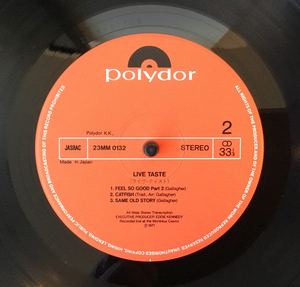 Taste (2) - Live Taste (Vinyl, LP, Album, Reissue, Stereo) Very Good Plus (VG+) / Very Good (VG)