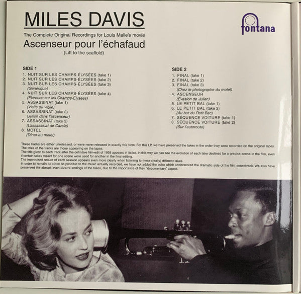 Miles Davis - Lift To The Scaffold (Ascenseur Pour L'Échafaud) (Vinyl, LP, Album, Reissue, Remastered, Mono) Near Mint (NM or M-) / Near Mint (NM or M-)