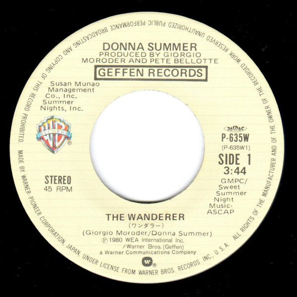 Donna Summer - The Wanderer (Vinyl, 7", 45 RPM, Single) Very Good Plus (VG+) / Very Good Plus (VG+)