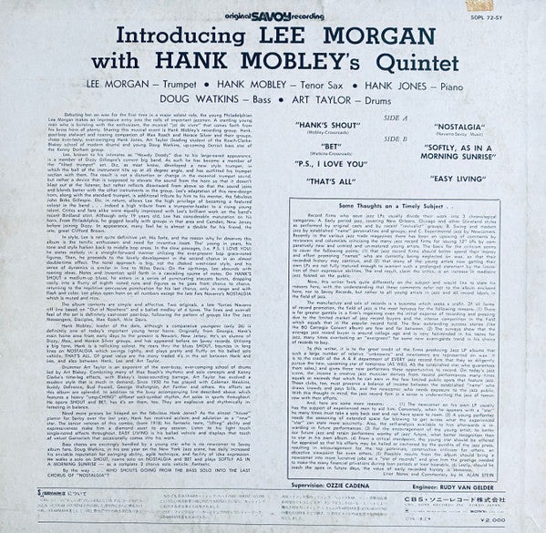 Lee Morgan - Introducing Lee Morgan (Vinyl, LP, Album, Reissue, Mono) Very Good Plus (VG+) / Very Good (VG)