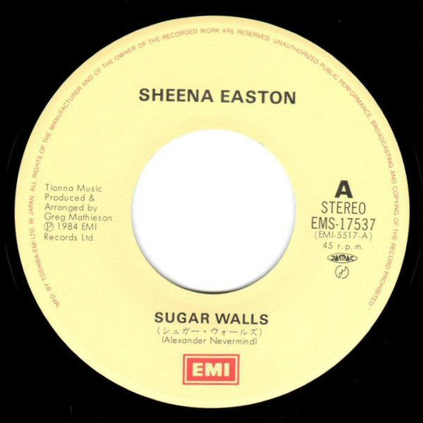 Sheena Easton - Sugar Walls = シュガー・ウォールズ (Vinyl, 7", 45 RPM, Single, Stereo) Very Good Plus (VG+) / Good Plus (G+)