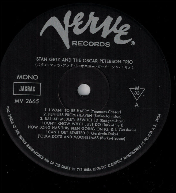 Stan Getz - Stan Getz And The Oscar Peterson Trio (Vinyl, LP, Album, Reissue, Mono) Very Good Plus (VG+) / Very Good Plus (VG+)