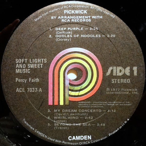 Percy Faith & His Orchestra - Soft Lights And Sweet Music (Vinyl, LP, Album, Reissue) Near Mint (NM or M-) / Very Good Plus (VG+)