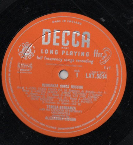 Gioacchino Rossini - Berganza Sings Rossini (Vinyl, LP, Mono) Very Good Plus (VG+) / Very Good Plus (VG+)