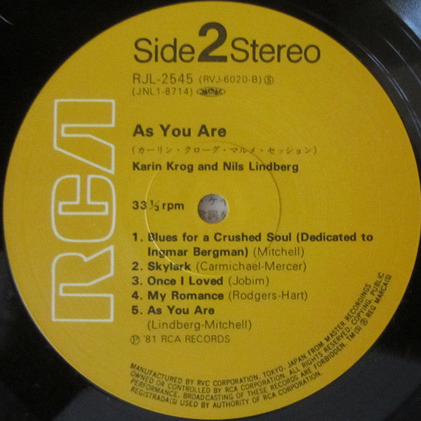 Karin Krog - As You Are. The Malmö Sessions (Vinyl, LP, Album, Reissue, Stereo) Very Good Plus (VG+) / Very Good Plus (VG+)