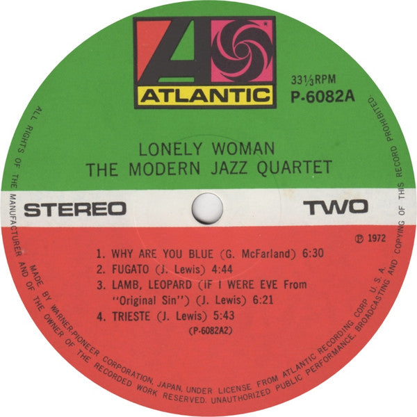 The Modern Jazz Quartet - Lonely Woman (Vinyl, LP, Album, Reissue, Stereo) Very Good Plus (VG+) / Very Good (VG)