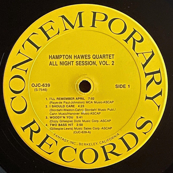 Hampton Hawes Quartet - All Night Session, Vol. 2 (Vinyl, LP, Album, Reissue, Remastered) Very Good Plus (VG+) / Very Good Plus (VG+)