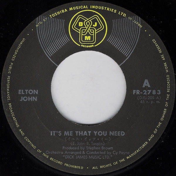 Elton John - It's Me That You Need (Vinyl, 7", 45 RPM, Single, Stereo) Very Good (VG) / Very Good (VG)