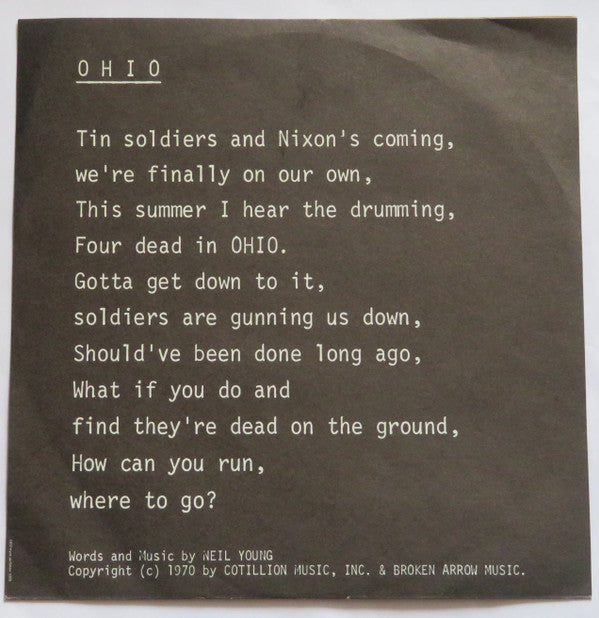 Crosby, Stills, Nash & Young - Ohio (Vinyl, 7", 45 RPM, Single) Very Good (VG) / Good Plus (G+)