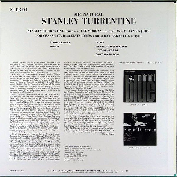 Stanley Turrentine - Mr. Natural (Vinyl, LP, Album, Stereo) Very Good Plus (VG+) / Good Plus (G+)