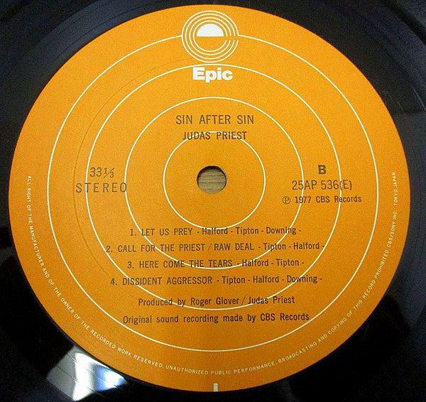 Judas Priest - Sin After Sin = 背信の門 (Vinyl, LP, Album) Very Good Plus (VG+) / Very Good Plus (VG+)