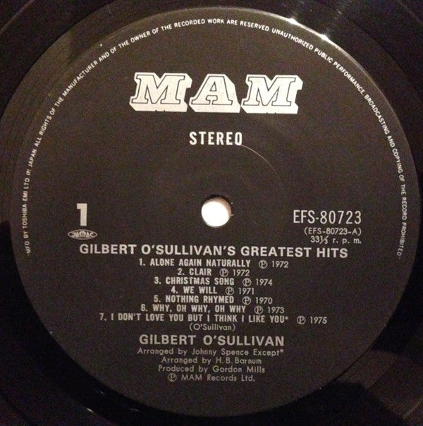 Gilbert O'Sullivan - Gilbert O'Sullivan Greatest Hits (Vinyl, LP, Compilation) Very Good Plus (VG+) / Good Plus (G+)