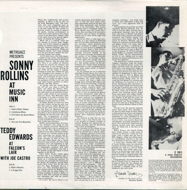 Sonny Rollins - Sonny Rollins At Music Inn / Teddy Edwards At Falco...