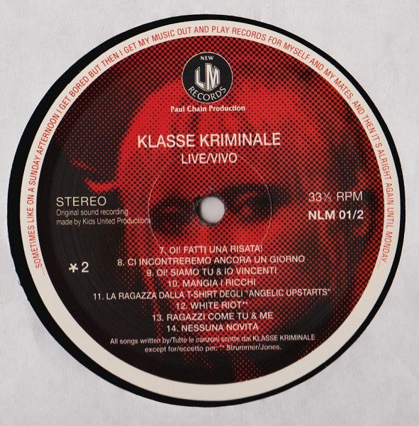 Klasse Kriminale - Live / Vivo (Vinyl, LP, Album) Very Good (VG) / Very Good Plus (VG+)