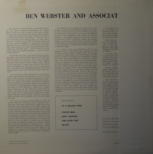 Ben Webster - Ben Webster And Associates (Vinyl, LP, Album, Reissue, Stereo) Near Mint (NM or M-) / Very Good Plus (VG+)