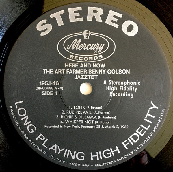 The Jazztet - Here And Now (Vinyl, LP, Album, Reissue, Remastered, Stereo) Very Good Plus (VG+) / Very Good (VG)