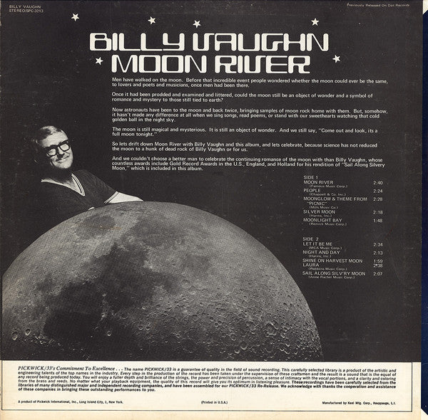 Billy Vaughn - Moon River (Vinyl, LP, Compilation) Very Good Plus (VG+) / Good (G)