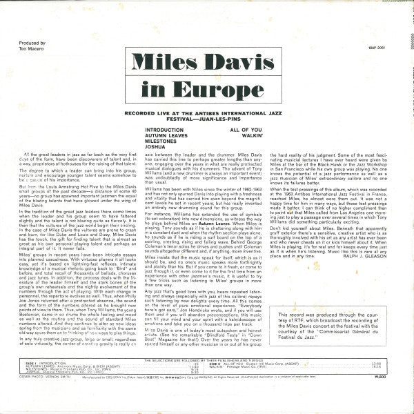 Miles Davis - Miles Davis In Europe (Vinyl, LP, Album, Reissue, Stereo) Near Mint (NM or M-) / Very Good Plus (VG+)