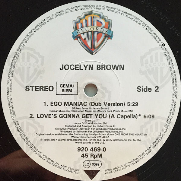Jocelyn Brown - Ego Maniac (Vinyl, 12", Maxi-Single, 45 RPM) Very Good Plus (VG+) / Very Good (VG)