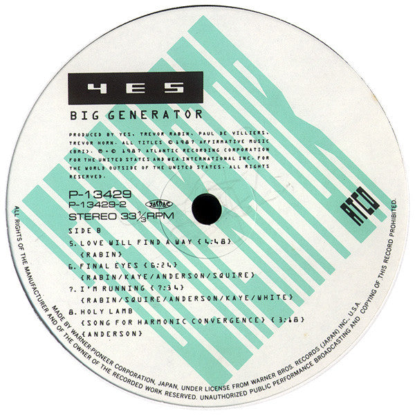 Yes - Big Generator (Vinyl, LP, Album) Very Good (VG) / Very Good (VG)