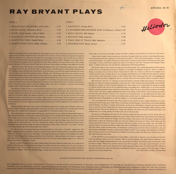 Ray Bryant - Ray Bryant Plays (Vinyl, LP, Album) Very Good (VG) / Good Plus (G+)