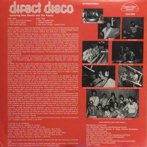 Gino Dentie And The Family - Direct Disco (Vinyl, 12", 45 RPM, Limited Edition) Near Mint (NM or M-) / Very Good (VG)