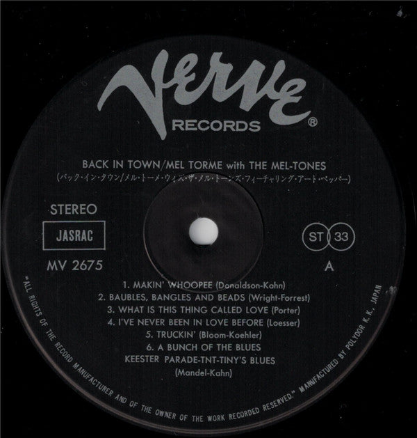 Mel Tormé - Back In Town (Vinyl, LP, Album, Reissue) Very Good Plus (VG+) / Very Good Plus (VG+)
