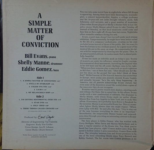 Bill Evans - A Simple Matter Of Conviction (Vinyl, LP, Album, Stereo) Very Good (VG) / Very Good (VG)