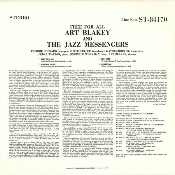 Art Blakey & The Jazz Messengers - Free For All (Vinyl, LP, Album, Limited Edition, Reissue, Stereo) Very Good Plus (VG+) / Near Mint (NM or M-)