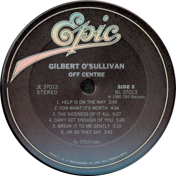 Gilbert O'Sullivan - Off Centre (Vinyl, LP, Album, Stereo) Very Good Plus (VG+) / Very Good Plus (VG+)