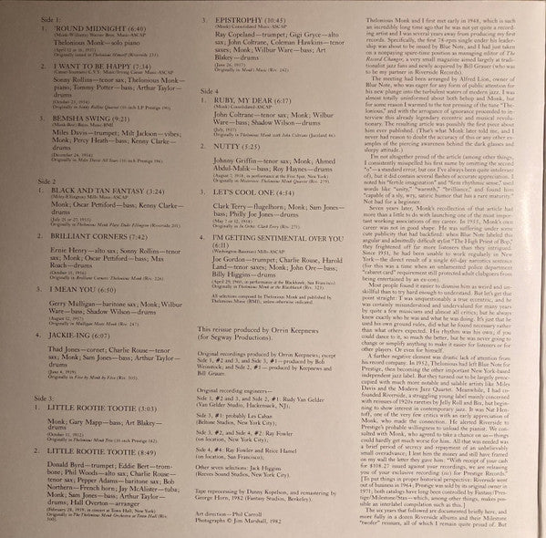 Thelonious Monk - The Thelonious Monk Memorial Album (2xVinyl, LP, Compilation) Near Mint (NM or M-) / Good Plus (G+)