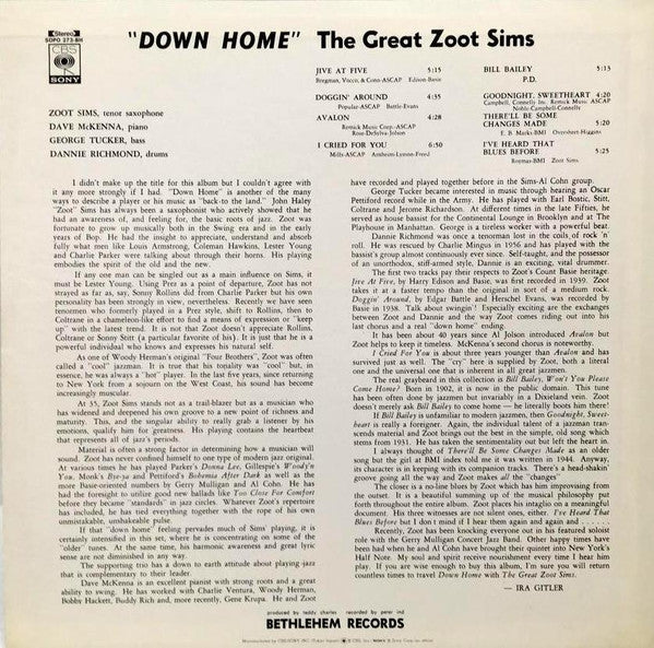 Zoot Sims - Down Home (Vinyl, LP, Album, Reissue, Stereo) Very Good (VG) / Very Good Plus (VG+)