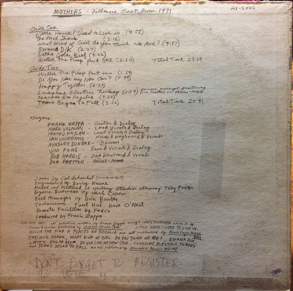 The Mothers - Fillmore East - June 1971 (Vinyl, LP, Album, Reissue) Very Good Plus (VG+) / Good Plus (G+)