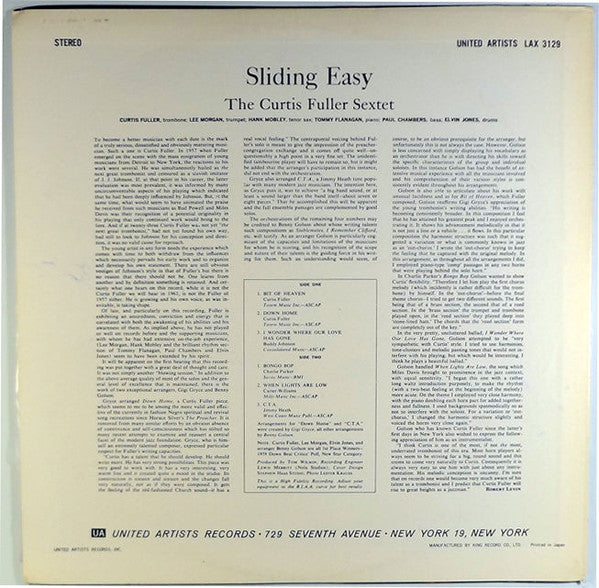 The Curtis Fuller Sextet - Sliding Easy (Vinyl, LP, Album, Limited Edition, Reissue, Stereo) Near Mint (NM or M-) / Very Good (VG)