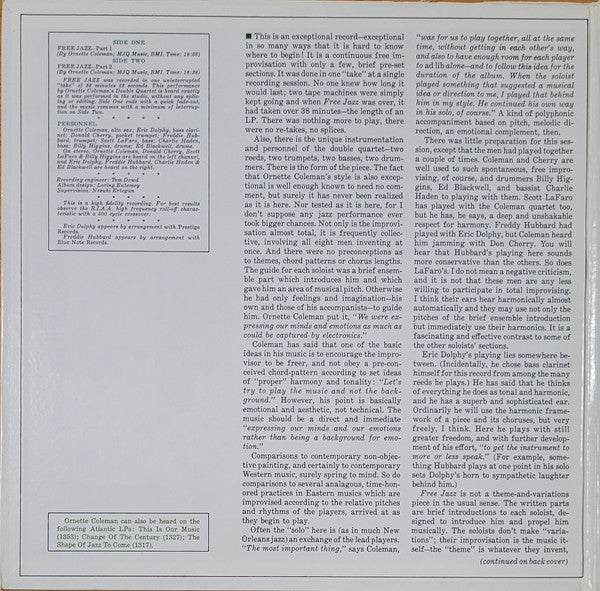 The Ornette Coleman Double Quartet - Free Jazz - A Collective Improvisation By (Vinyl, LP, Album, Reissue) Near Mint (NM or M-) / Very Good (VG)