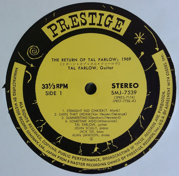 Tal Farlow - The Return Of Tal Farlow; 1969 (Vinyl, LP, Album) Very Good (VG) / Very Good (VG)