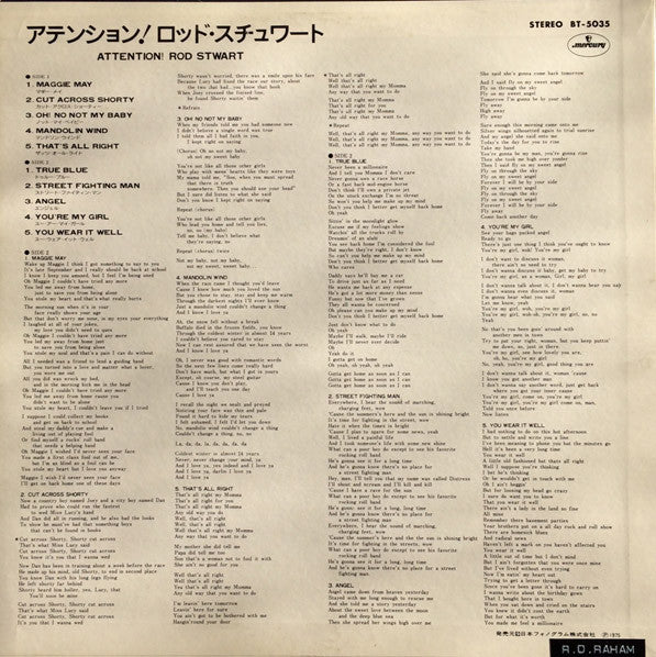 Rod Stewart - Attention! Rod Stewart (Vinyl, Compilation, Stereo, LP) Very Good Plus (VG+) / Very Good Plus (VG+)