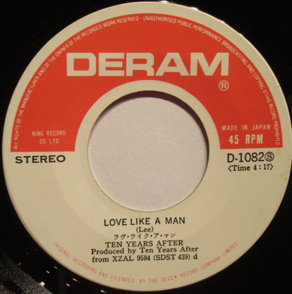 Ten Years After - Love Like A Man (Vinyl, 7", 33 ⅓ RPM, 45 RPM, Single, Stereo) Very Good Plus (VG+) / Very Good Plus (VG+)