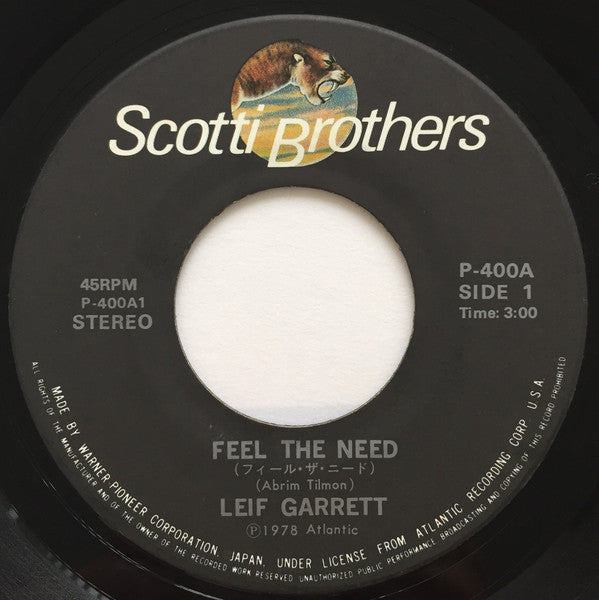 Leif Garrett - Feel The Need (Vinyl, 7", 45 RPM, Single) Very Good (VG) / Very Good Plus (VG+)